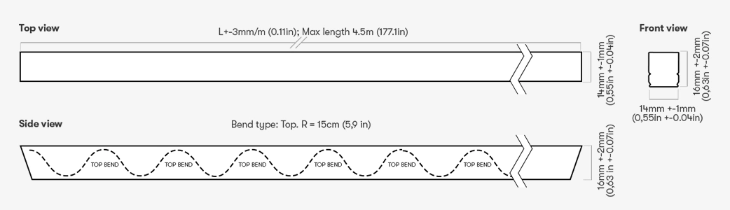 Architape Opaline Flex Top Bend TW Outdoor LED Tape Technical Dimensions and Engineering Schematic