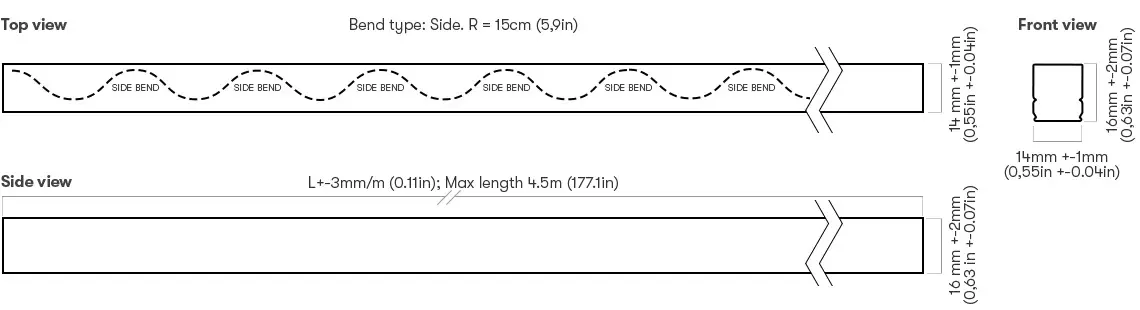 Architape Opaline Flex Side Bend Single Colour Outdoor LED Tape Technical Dimensions and Engineering Schematic